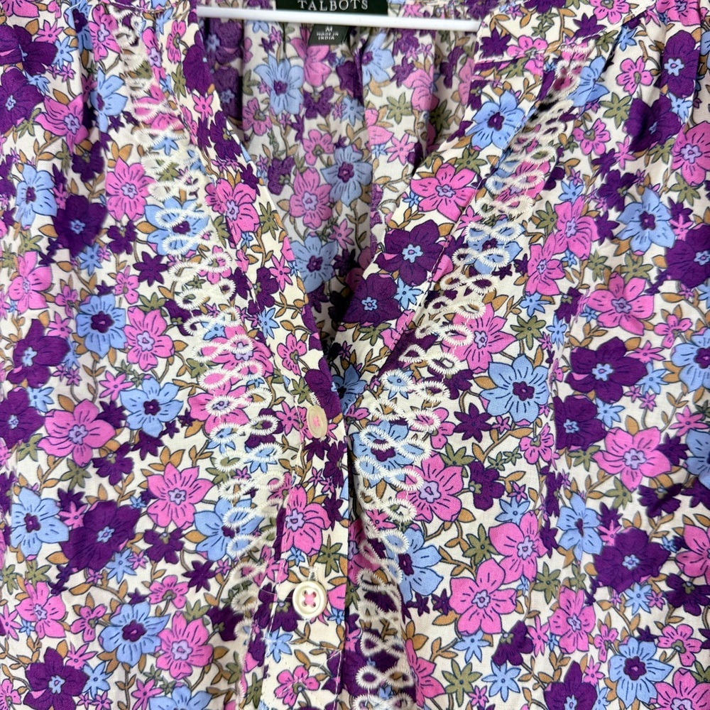 Talbots Floral Boho Peasant Tossed Ditsy Embroidered Blouse - Picture 5 of 8